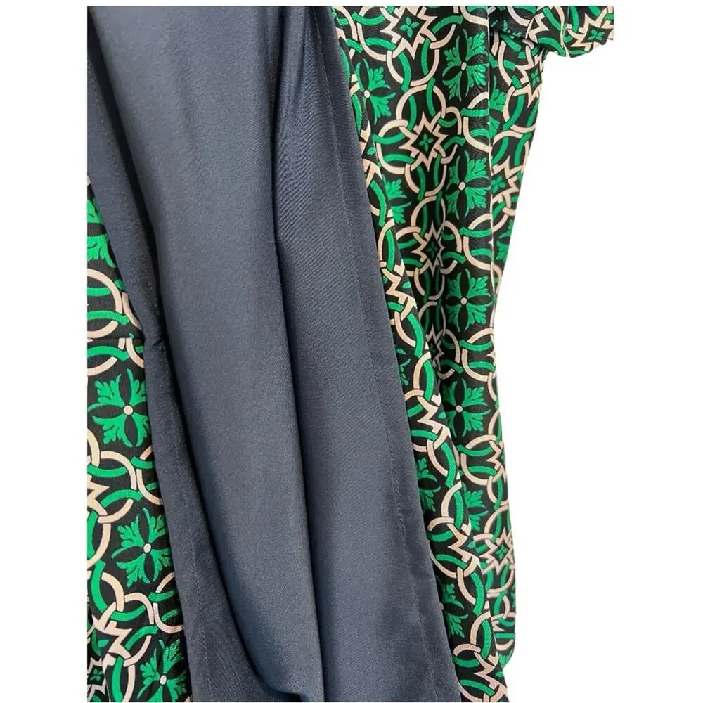 J. Crew Green Swoop Silk Dress Latticework Medallion